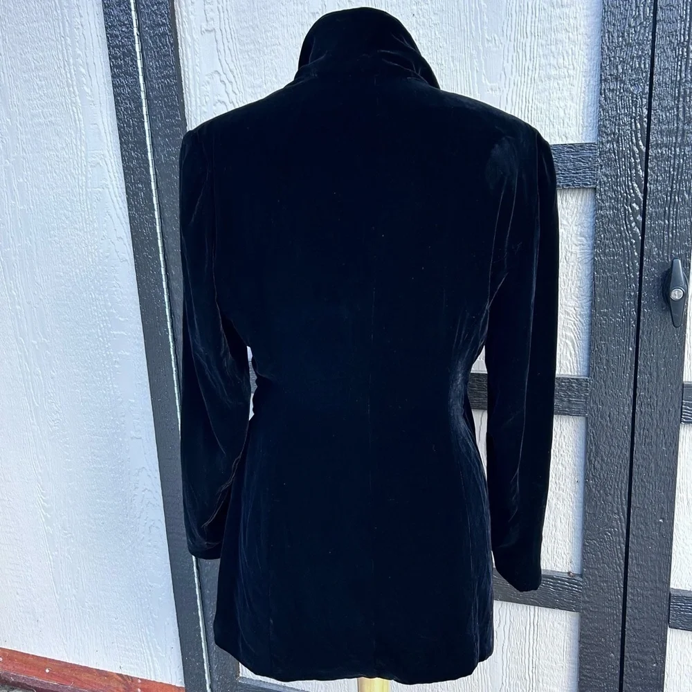 Donna Karan New York Essentials Silk Blend Black Velvet Belted Tie Wrap Coat